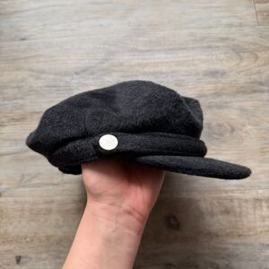 Y2K Black Newsboy Cap Soft Brushed Fabric Vintage Style Early 2000s Glam